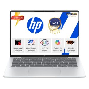 HP Smartchoice Omnibook 5 OLED (Previously Pavilion), Snapdragon X Processor (16GB LPDDR5x,1TB SSD) 2K OLED,16''/40.6cm, Win11, M365(1yr)*Office24, Glacier Silver, 1.59kg, fb0001QU,Next-Gen AI